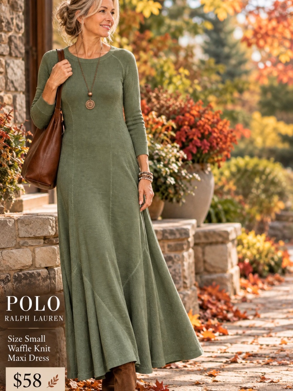 Polo by Ralph Lauren Olive Long Sleeve Maxi Dress
